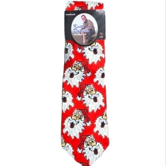 KEITH DANIELS DESIGNS RED SANTA FACE TIE - NEW - Picture 1 of 8